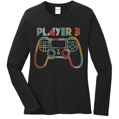 Retro Matching Player 3 Video Gamer Ladies Long Sleeve Shirt
