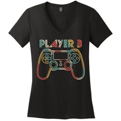 Retro Matching Player 3 Video Gamer Women's V-Neck T-Shirt