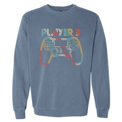 Retro Matching Player 3 Video Gamer Garment-Dyed Sweatshirt