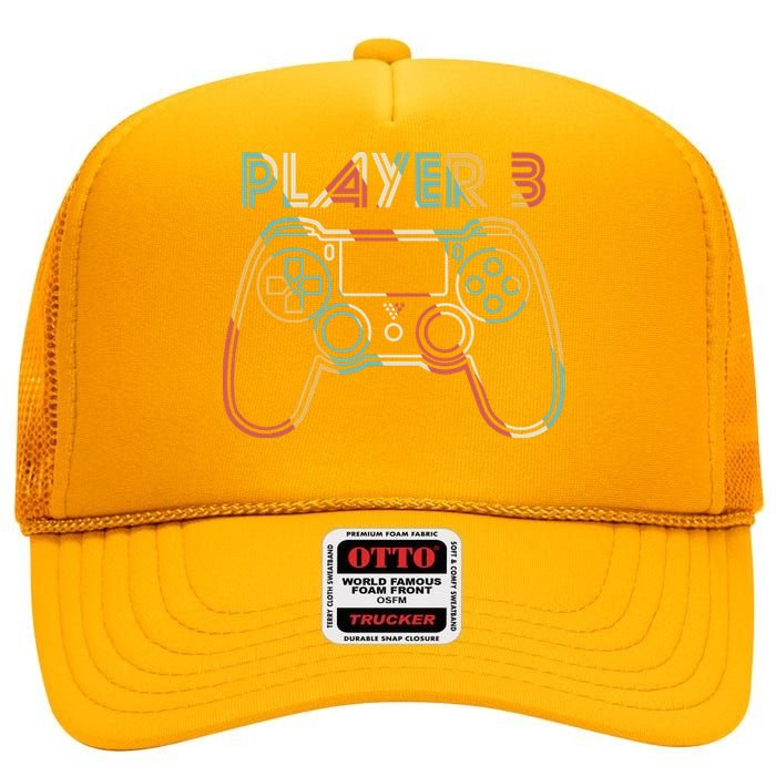 Retro Matching Player 3 Video Gamer High Crown Mesh Back Trucker Hat