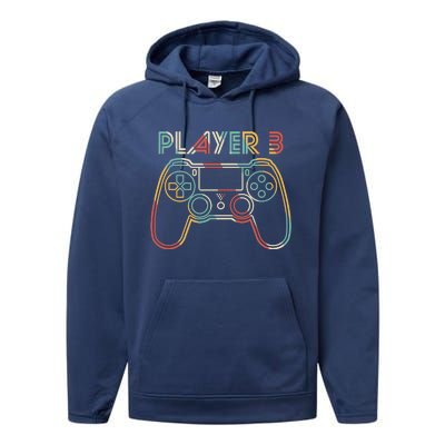 Retro Matching Player 3 Video Gamer Performance Fleece Hoodie