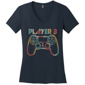 Retro Matching Player 3 Video Gamer Women's V-Neck T-Shirt