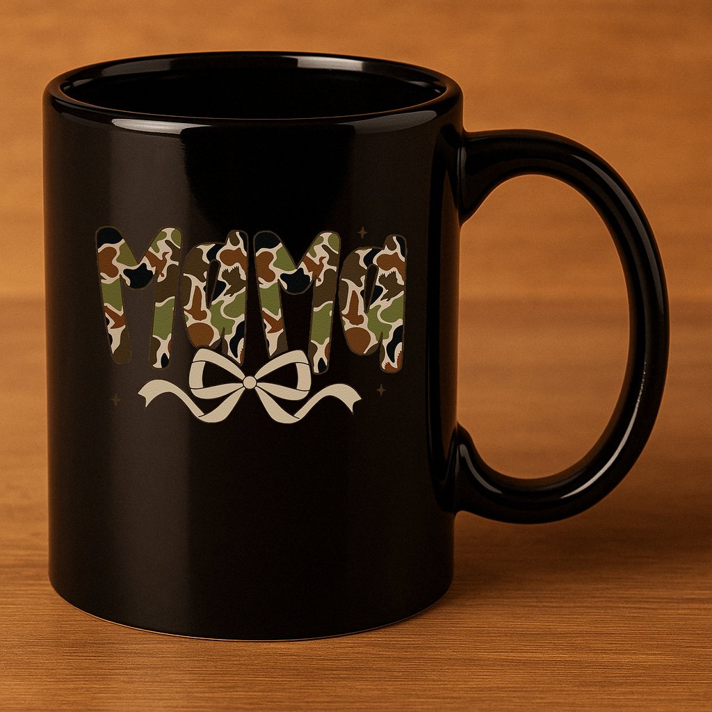 Retro Mama Preppy Duck Coquette Camo Bow Camouflage Mom 11oz C Handle Ceramic Mug