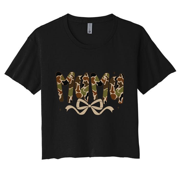 Retro Mama Preppy Duck Coquette Camo Bow Camouflage Mom Women's Crop Top Tee