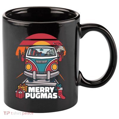 Retro Merry Pugmas 11oz C Handle Ceramic Mug
