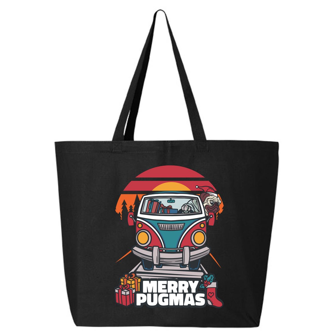 Retro Merry Pugmas 25L Jumbo Tote
