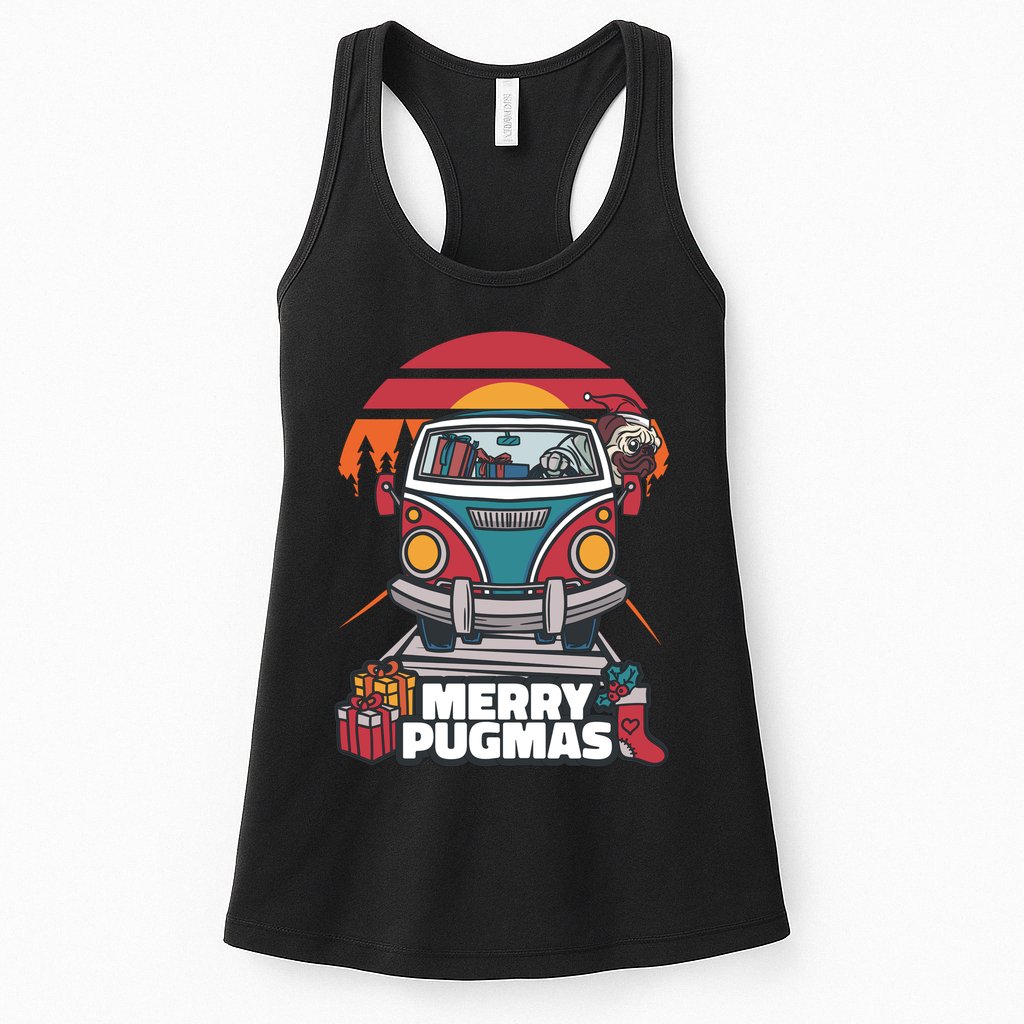 Retro Merry Pugmas Womens Tank Top