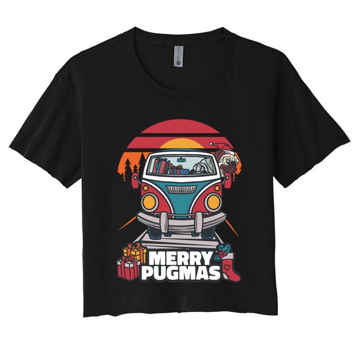 Retro Merry Pugmas Women's Crop Top Tee