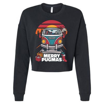 Retro Merry Pugmas Cropped Pullover Crew