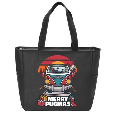 Retro Merry Pugmas Zip Tote Bag