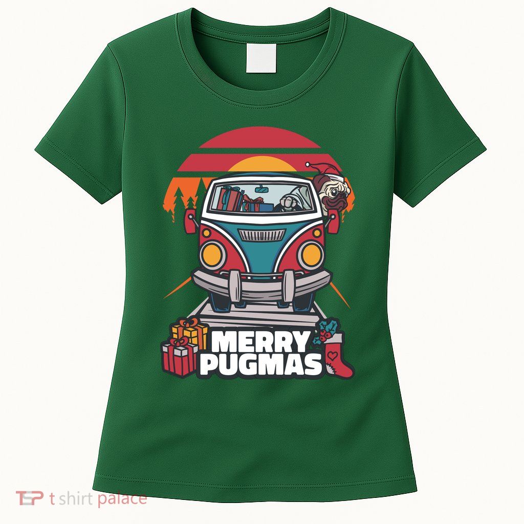 Retro Merry Pugmas Womens T-Shirt