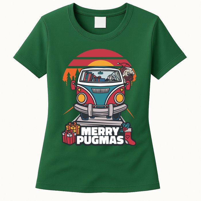 Retro Merry Pugmas Womens T-Shirt
