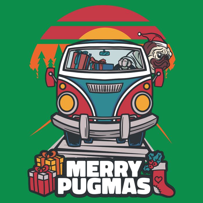 Retro Merry Pugmas Womens T-Shirt
