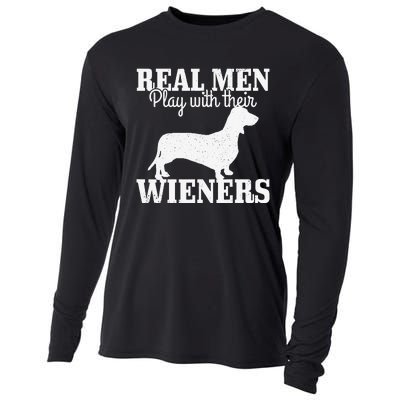 Real man Play With Their Wiener Dog Funny Dachshund Dad Gift Cooling Performance Long Sleeve Crew