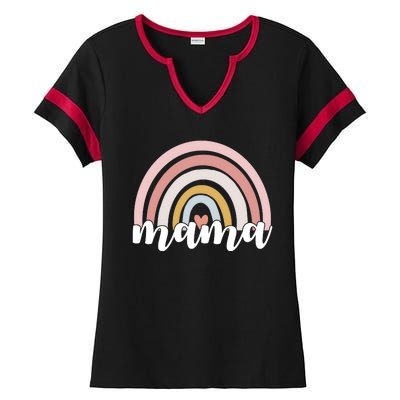 Retro Mama Pink Rainbow Cute Mothers Day Ladies Halftime Notch Neck Tee