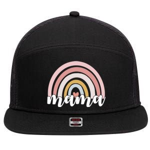 Retro Mama Pink Rainbow Cute Mothers Day 7 Panel Mesh Trucker Snapback Hat