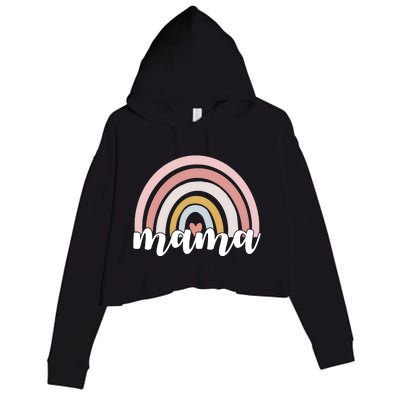 Retro Mama Pink Rainbow Cute Mothers Day Crop Fleece Hoodie