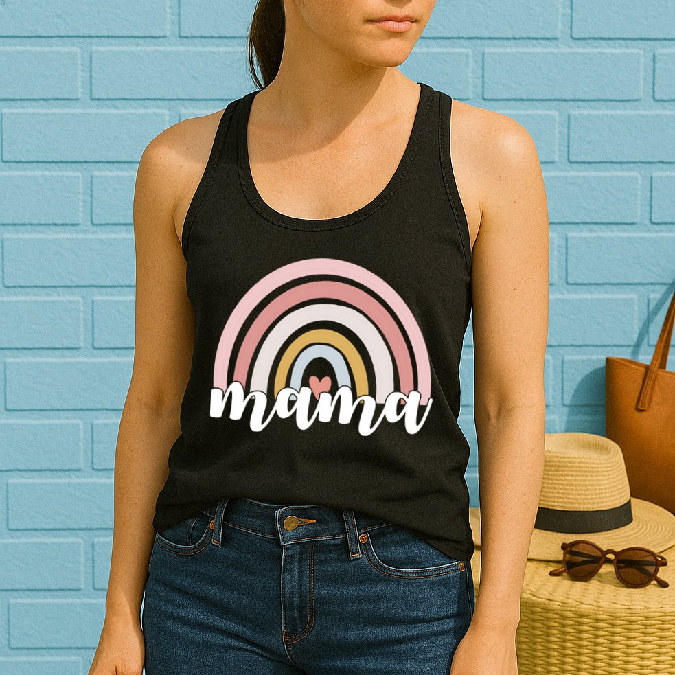 Retro Mama Pink Rainbow Cute Mothers Day Womens Tank Top