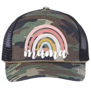 Retro Mama Pink Rainbow Cute Mothers Day Retro Rope Trucker Hat Cap