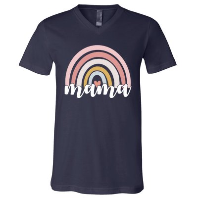 Retro Mama Pink Rainbow Cute Mothers Day V-Neck T-Shirt