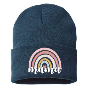 Retro Mama Pink Rainbow Cute Mothers Day Sustainable Knit Beanie