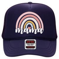 Retro Mama Pink Rainbow Cute Mothers Day High Crown Mesh Back Trucker Hat