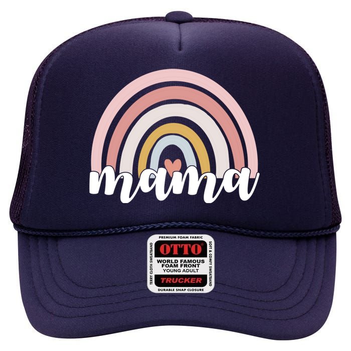 Retro Mama Pink Rainbow Cute Mothers Day High Crown Mesh Back Trucker Hat