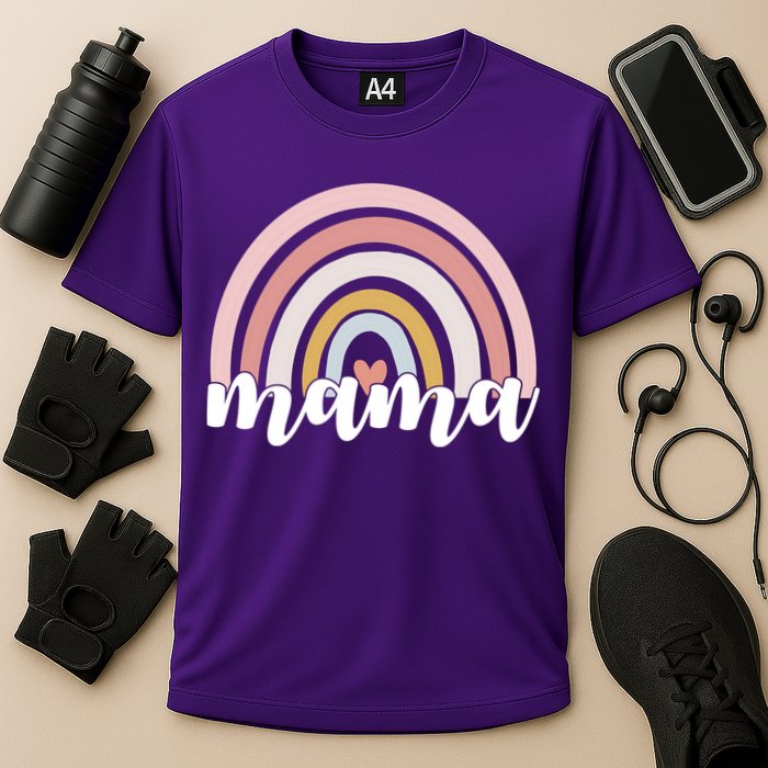 Retro Mama Pink Rainbow Cute Mothers Day Cooling Performance Crew T-Shirt