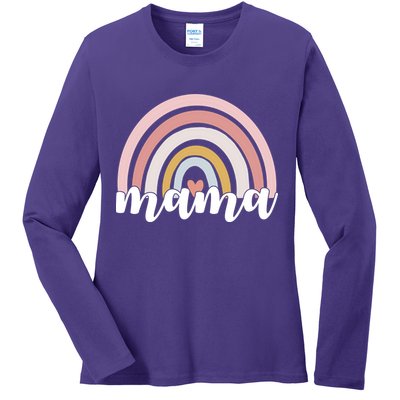 Retro Mama Pink Rainbow Cute Mothers Day Ladies Long Sleeve Shirt
