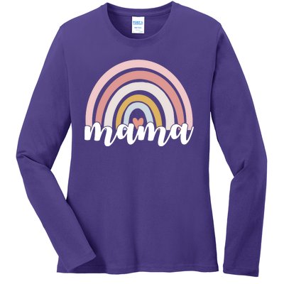 Retro Mama Pink Rainbow Cute Mothers Day Ladies Long Sleeve Shirt