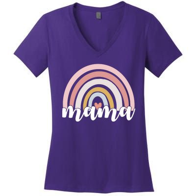 Retro Mama Pink Rainbow Cute Mothers Day Women's V-Neck T-Shirt