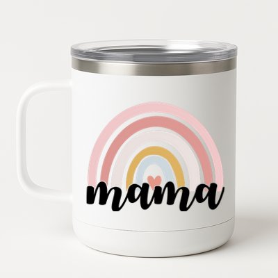 Retro Mama Pink Rainbow Cute Mothers Day 12 oz Stainless Steel Tumbler Cup