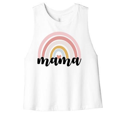 Retro Mama Pink Rainbow Cute Mothers Day Women's Racerback Cropped Tank