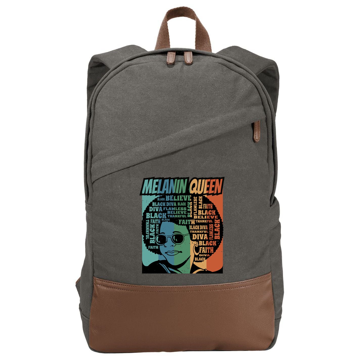Retro Melanin Queen Quote Cotton Canvas Backpack