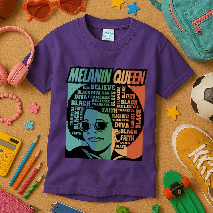 Retro Melanin Queen Quote Kids T-Shirt