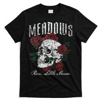 Retro Meadows Run Little Mouse Funny Skeleton Rose Bookish T-Shirt