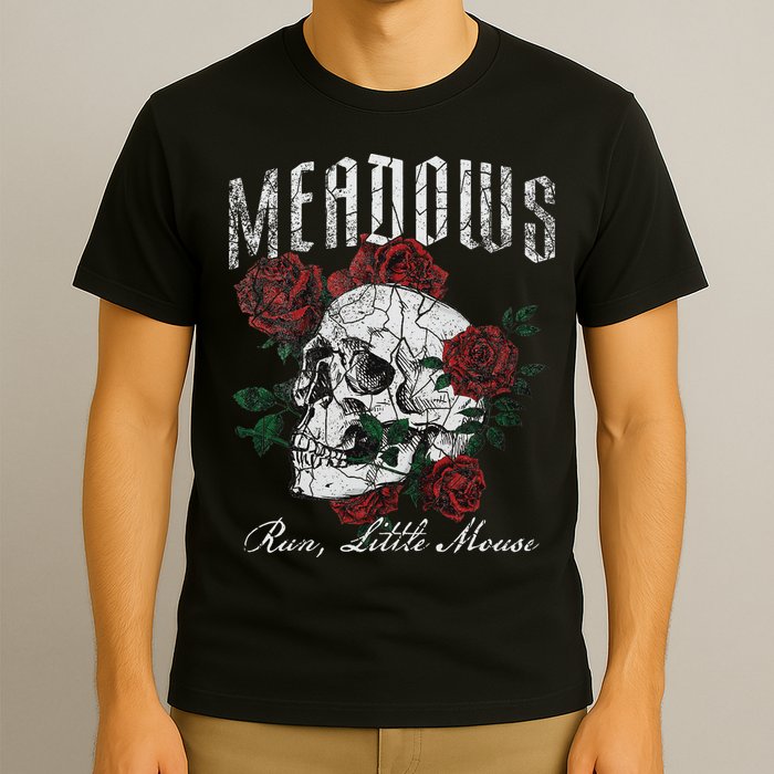 Retro Meadows Run Little Mouse Funny Skeleton Rose Bookish T-Shirt