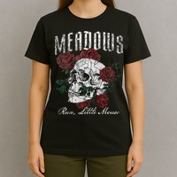 Retro Meadows Run Little Mouse Funny Skeleton Rose Bookish T-Shirt