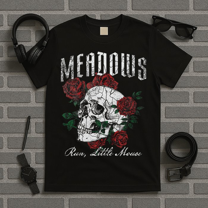 Retro Meadows Run Little Mouse Funny Skeleton Rose Bookish T-Shirt