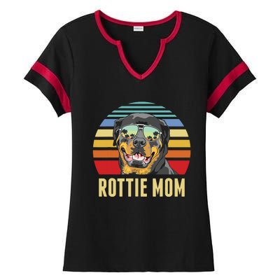 Rottie Mom Rottweiler Dog Vintage Retro Sunset Beach Vibe Ladies Halftime Notch Neck Tee