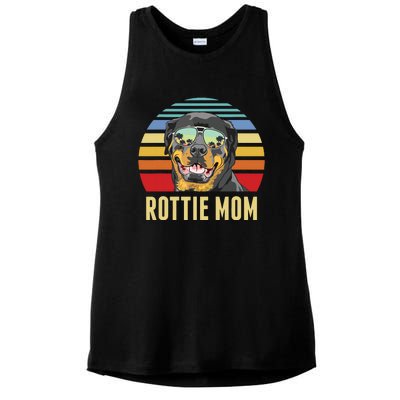 Rottie Mom Rottweiler Dog Vintage Retro Sunset Beach Vibe Ladies PosiCharge Tri-Blend Wicking Tank