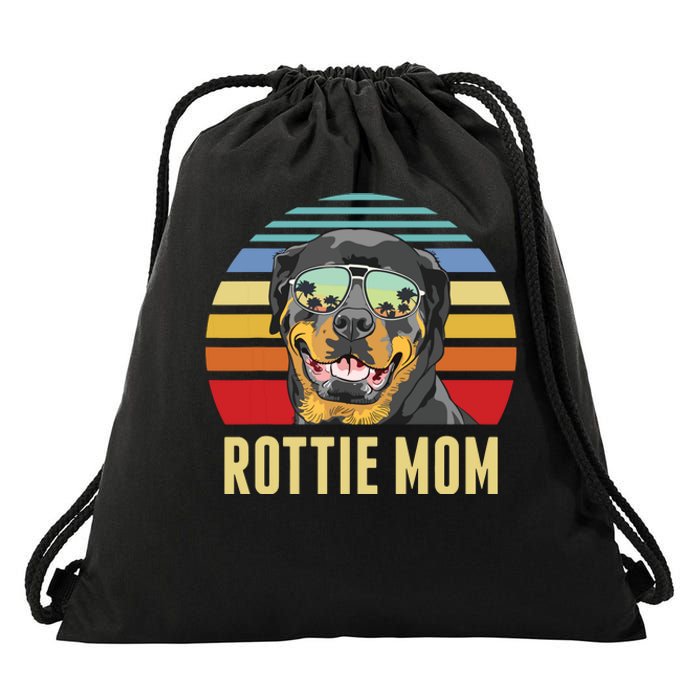 Rottie Mom Rottweiler Dog Vintage Retro Sunset Beach Vibe Drawstring Bag