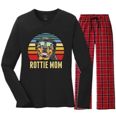 Rottie Mom Rottweiler Dog Vintage Retro Sunset Beach Vibe Women's Long Sleeve Flannel Pajama Set 