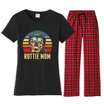 Rottie Mom Rottweiler Dog Vintage Retro Sunset Beach Vibe Women's Flannel Pajama Set