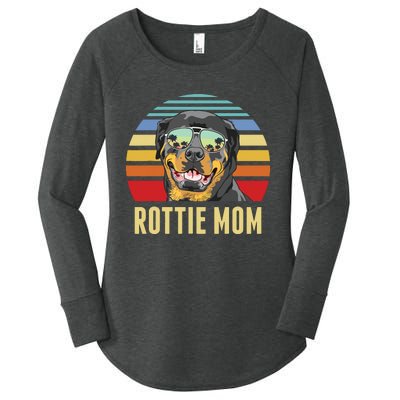 Rottie Mom Rottweiler Dog Vintage Retro Sunset Beach Vibe Women's Perfect Tri Tunic Long Sleeve Shirt