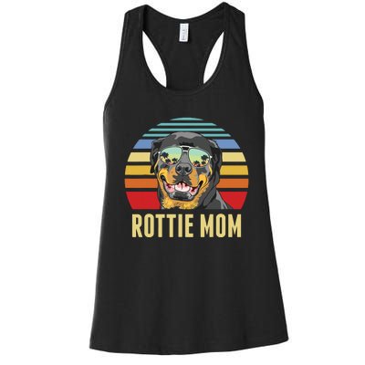 Rottie Mom Rottweiler Dog Vintage Retro Sunset Beach Vibe Women's Racerback Tank