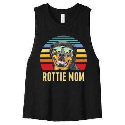 Rottie Mom Rottweiler Dog Vintage Retro Sunset Beach Vibe Women's Racerback Cropped Tank