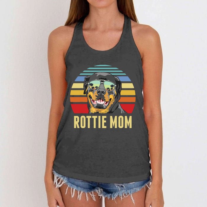 Rottie Mom Rottweiler Dog Vintage Retro Sunset Beach Vibe Women's Knotted Racerback Tank