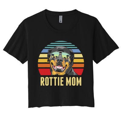 Rottie Mom Rottweiler Dog Vintage Retro Sunset Beach Vibe Women's Crop Top Tee