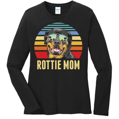 Rottie Mom Rottweiler Dog Vintage Retro Sunset Beach Vibe Ladies Long Sleeve Shirt